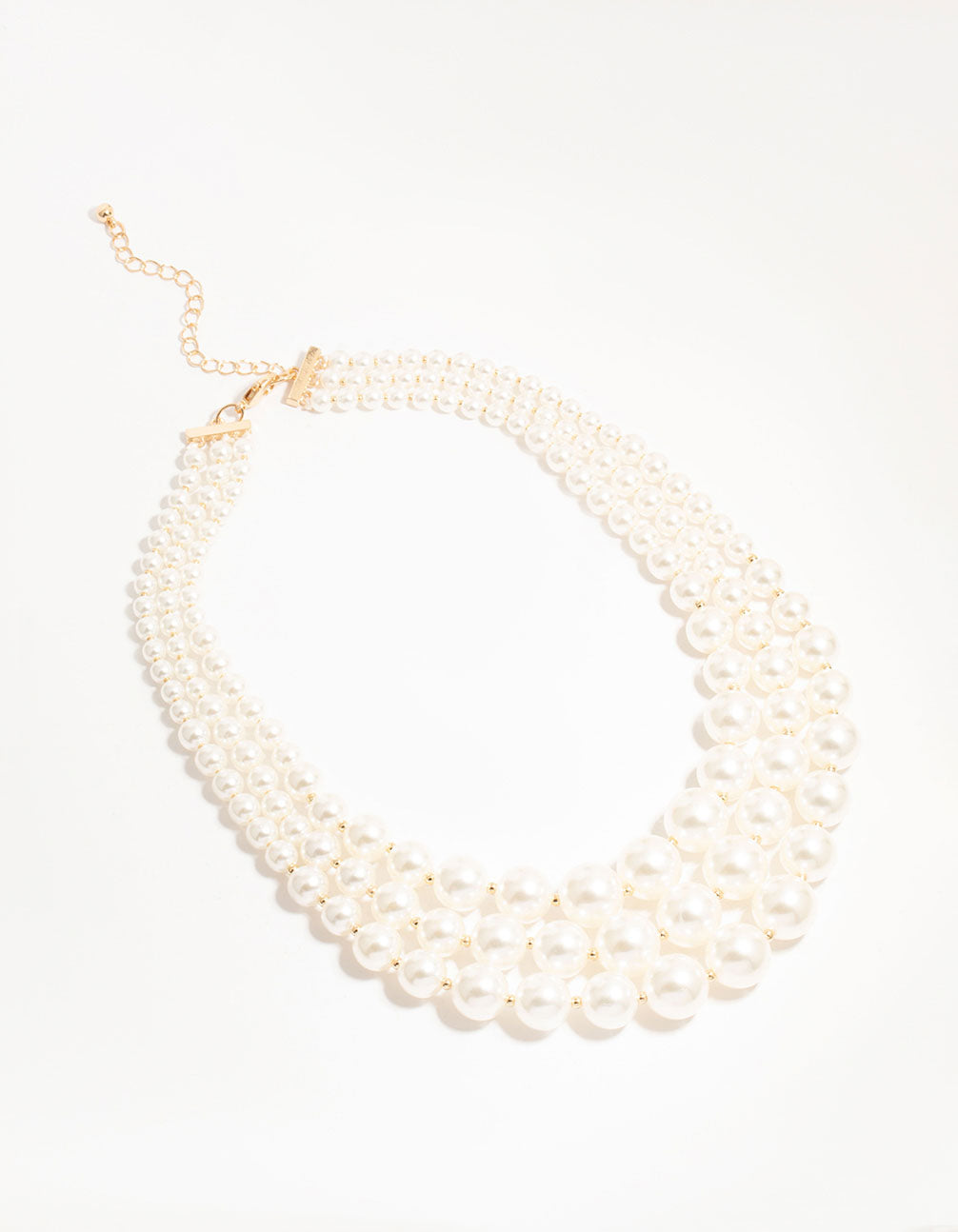 Gold Plated Pearl Triple Row Layered Necklace - Lovisa