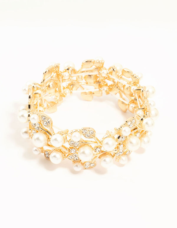 Gold Diamante Floral Stretch Bracelet