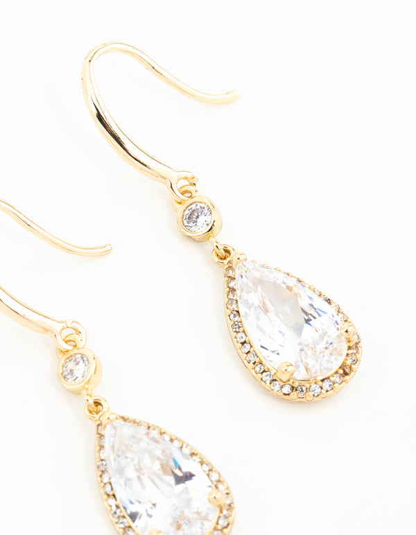 Gold Plated Pear Cut Cubic Zirconia Drop Earrings