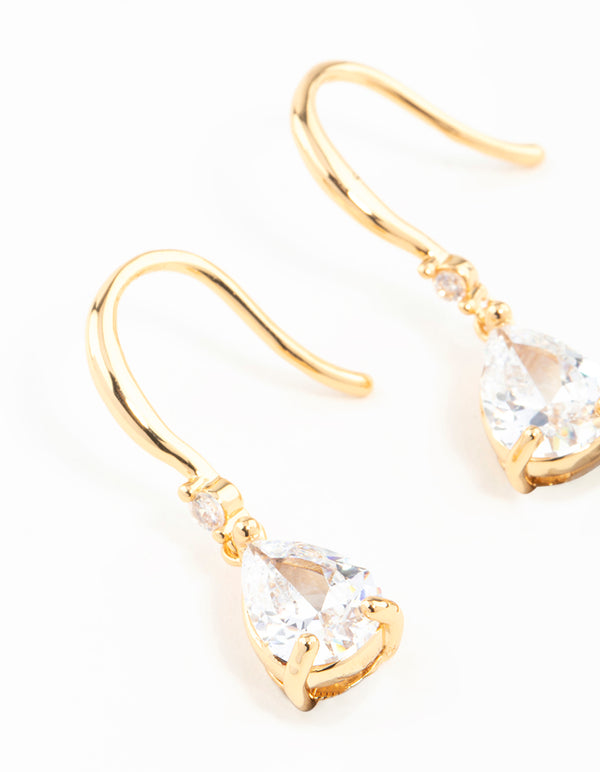 Gold Plated Pear Cut Cubic Zirconia Teardrop Earrings