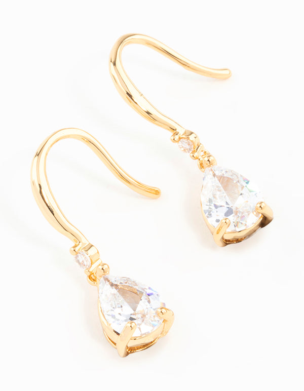 Gold Plated Pear Cut Cubic Zirconia Teardrop Earrings