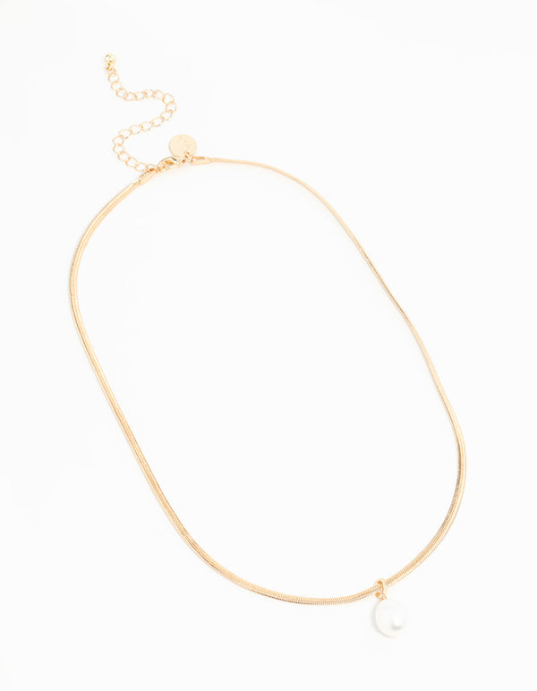 Gold Freshwater Pearl Pendant Snake Chain Necklace
