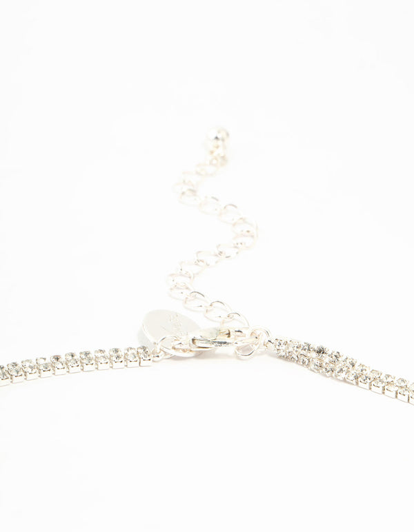 Silver Plated Cubic Zirconia Layered V Necklace