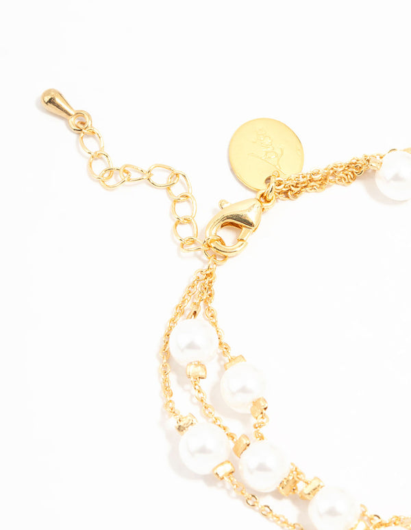 Gold Plated Pearl Layered Bracelet