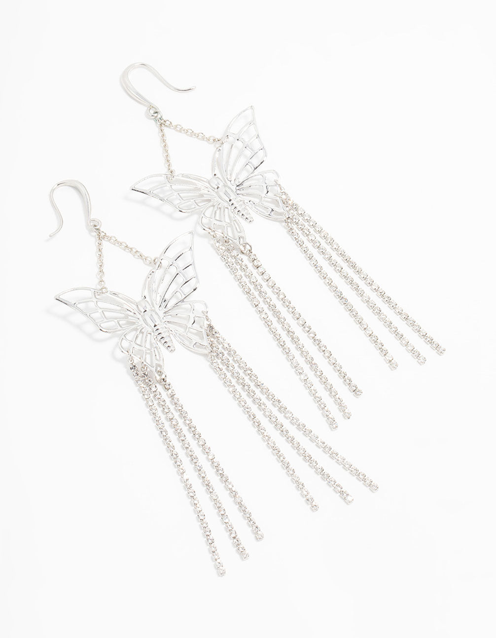 Silver Butterfly Cupchain Drop Earrings