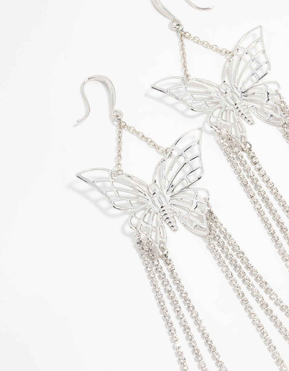 Silver Butterfly Cupchain Drop Earrings
