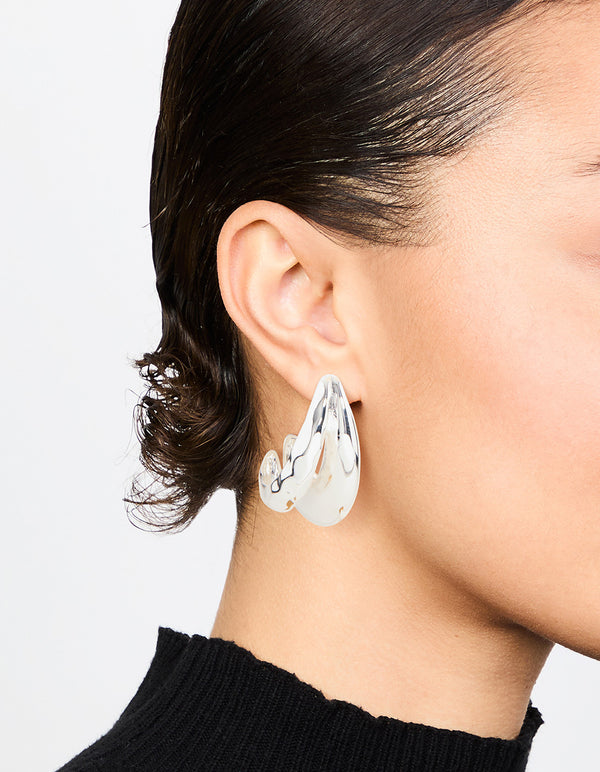 Silver Molten Double Row Hoop Earrings