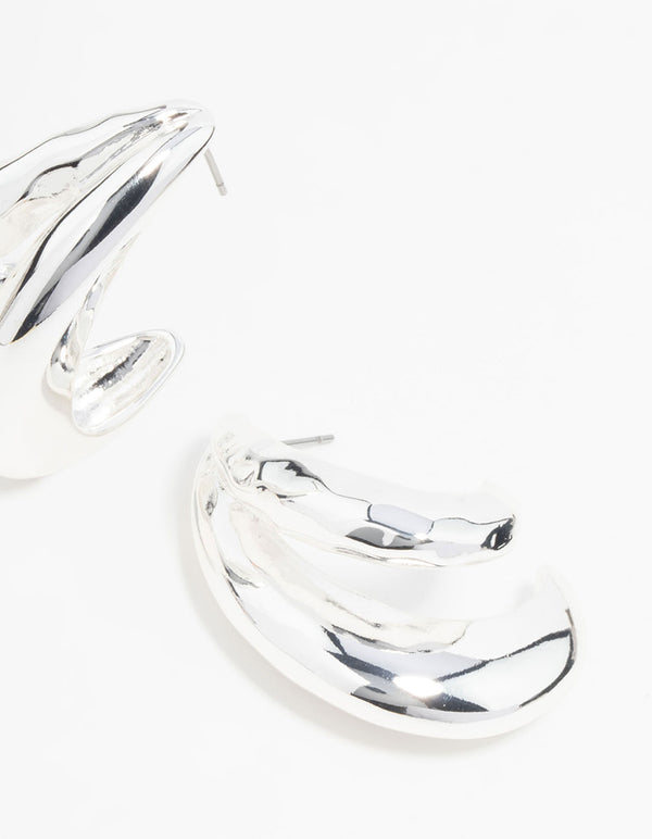 Silver Molten Double Row Hoop Earrings