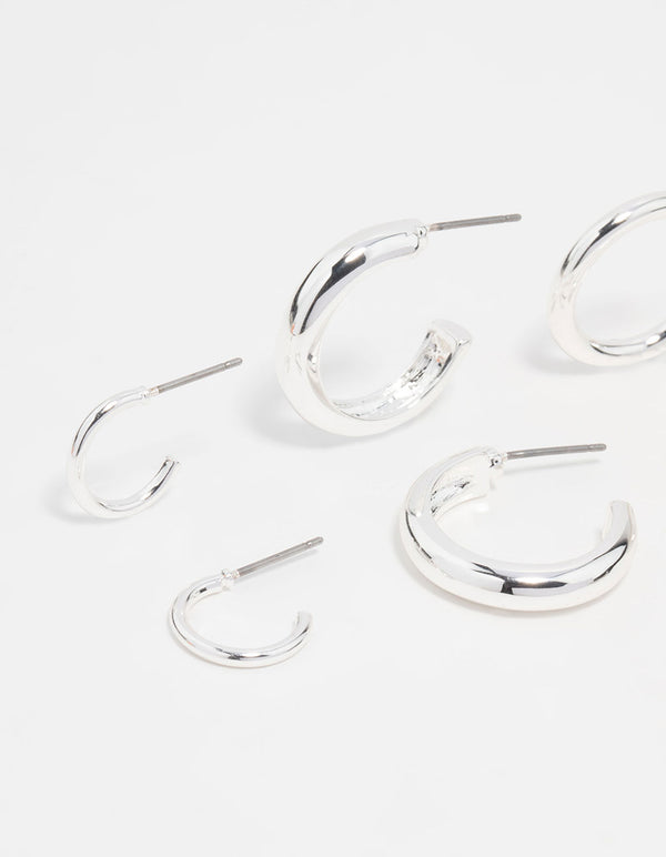 Silver Smooth Hoop Earrings 3-Pack