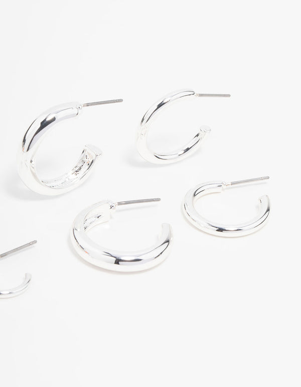 Silver Smooth Hoop Earrings 3-Pack