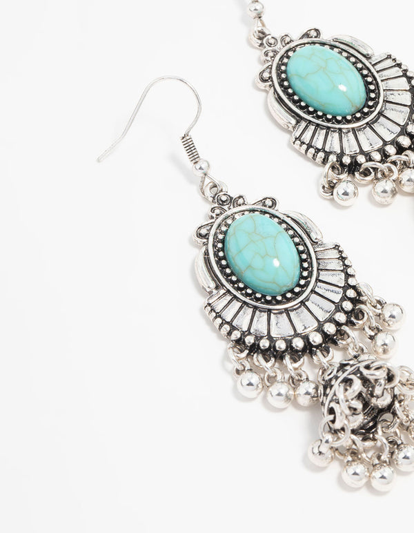 Antique Silver Turquoise Drop Earrings