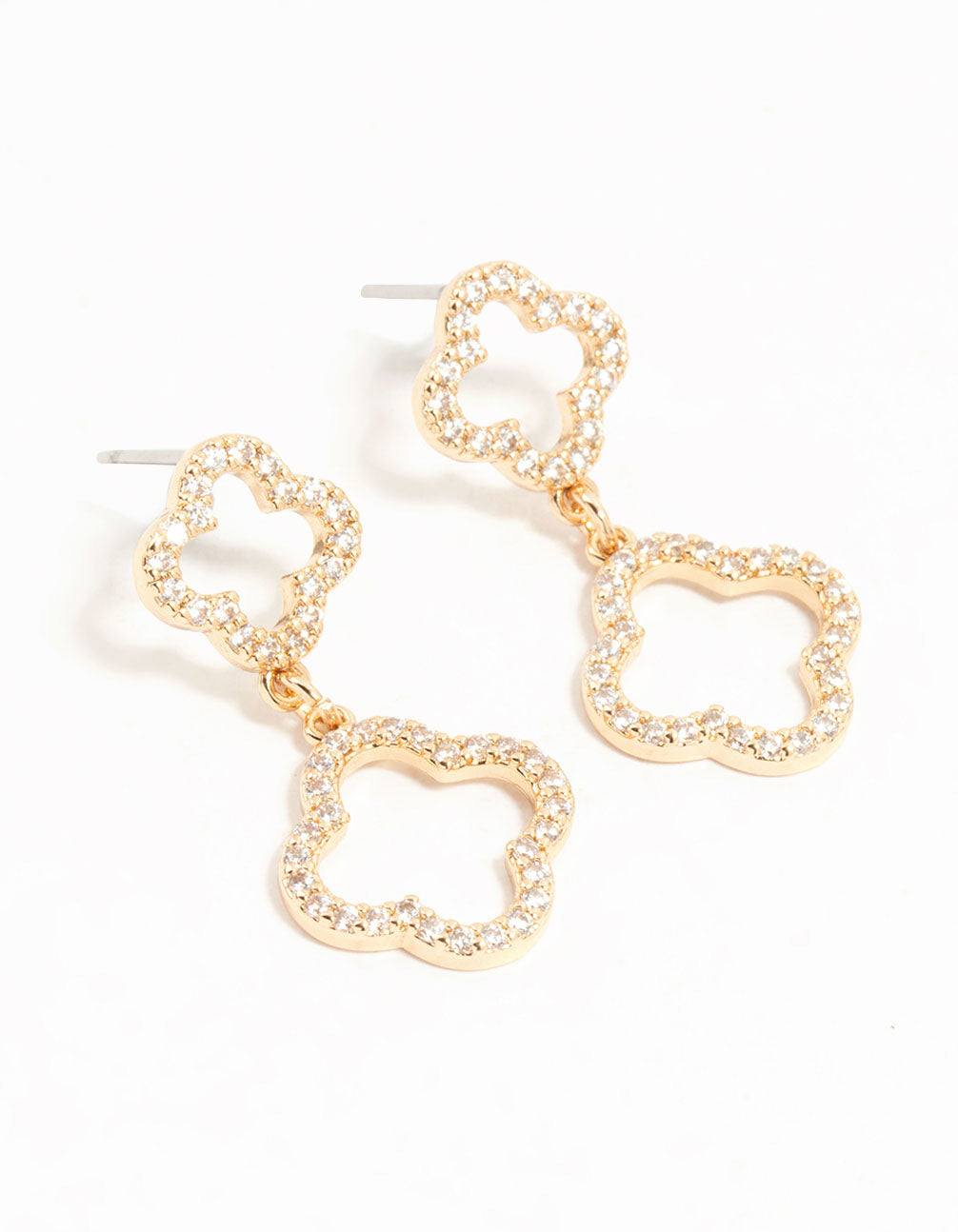Gold Cubic Zirconia Flower Drop Earrings