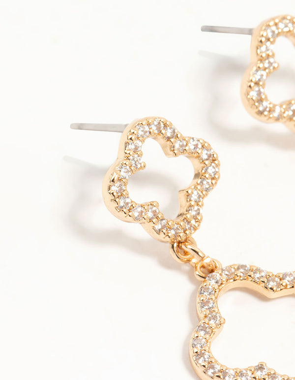 Gold Cubic Zirconia Flower Drop Earrings