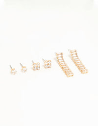 Gold Cubic Zirconia Stud Earrings 3-Pack - link has visual effect only