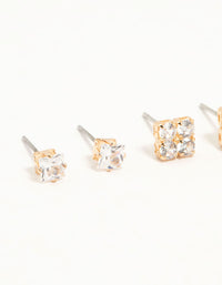 Gold Cubic Zirconia Stud Earrings 3-Pack - link has visual effect only