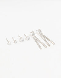 Silver Cubic Zirconia Stud Earrings 3-Pack - link has visual effect only
