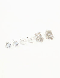 Silver Cubic Zirconia Tassel & Pearl Earrings 3-Pack - link has visual effect only