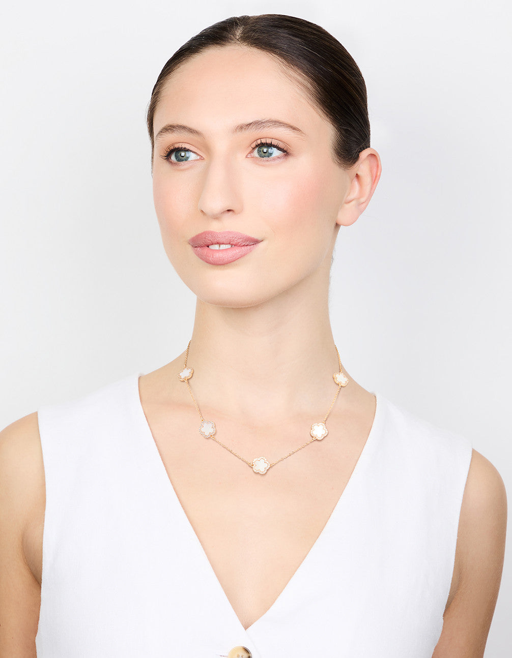 Gold Cubic Zirconia Flower Necklace