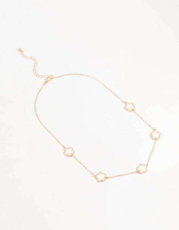 Gold Cubic Zirconia Flower Necklace