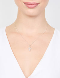 Silver Plated Mini Radiant Cubic Zirconia Cross Necklace - link has visual effect only
