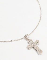 Silver Plated Mini Radiant Cubic Zirconia Cross Necklace - link has visual effect only