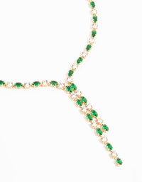 Gold Green Cubic Zirconia Marquise Layered Y-Necklace - link has visual effect only