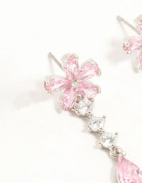 Silver Plated Pink Cubic Zirconia Flower Teardrop Stud Earrings - link has visual effect only