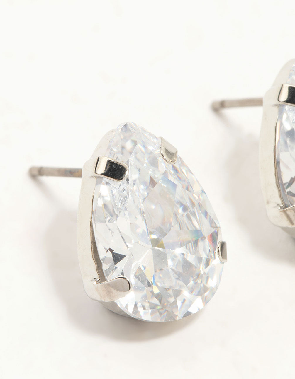 Silver Large Teardrop Cubic Zirconia Stud Earrings