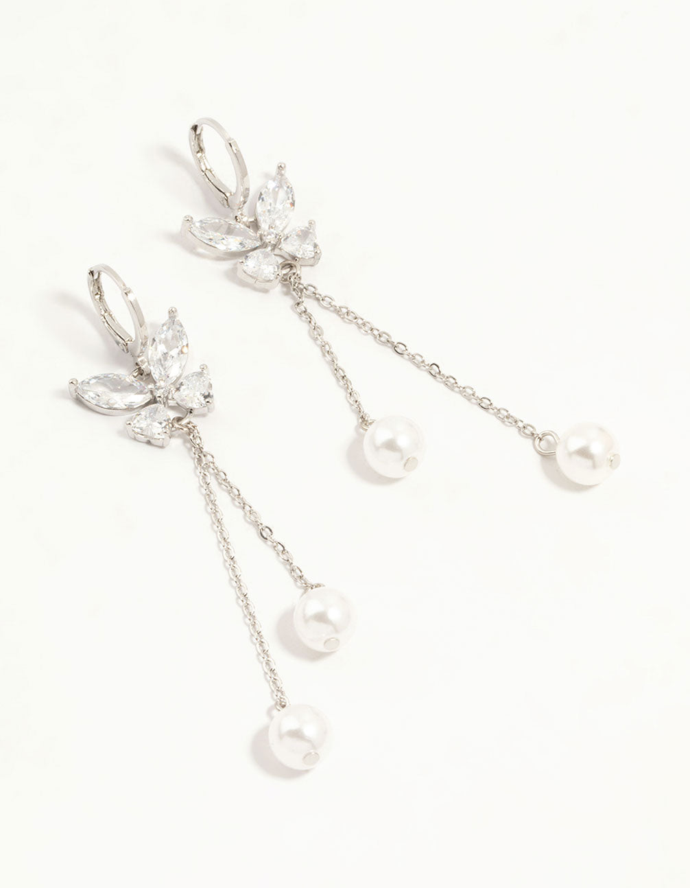 Silver Plated Cubic Zirconia, Pearl & Butterfly Huggie Earrings
