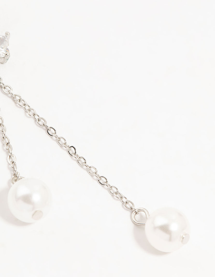 Silver Plated Cubic Zirconia, Pearl & Butterfly Huggie Earrings