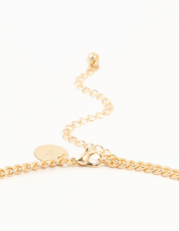 Gold Cubic Zirconia Chain Oval Stone Necklace