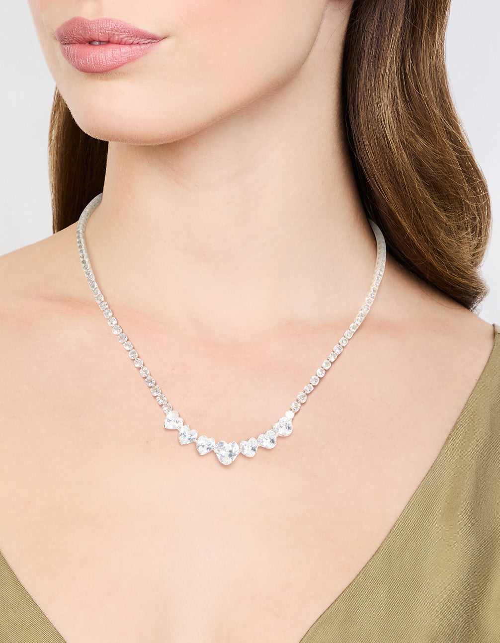 Silver Cubic Zirconia Graduating Heart Necklace