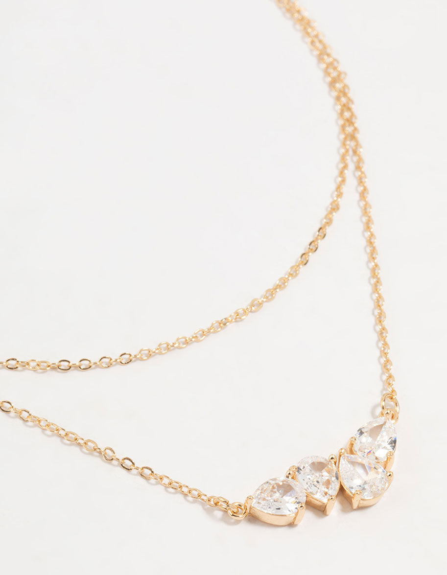 Gold Cubic Zirconia Cluster Layered Necklace