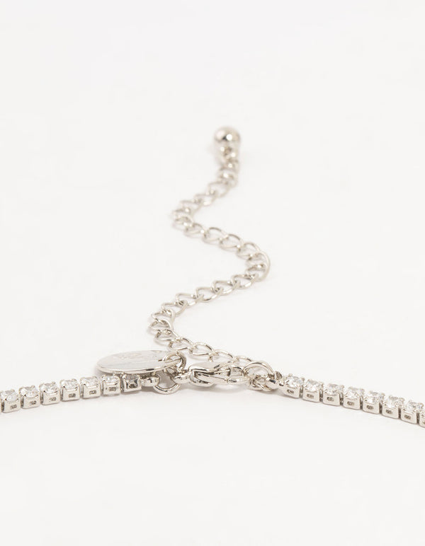 Silver Cubic Zirconia Navette Charm Earrings & Necklace Set