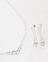 Silver Cubic Zirconia Pointed Earrings & Necklace Set - link has visual effect only