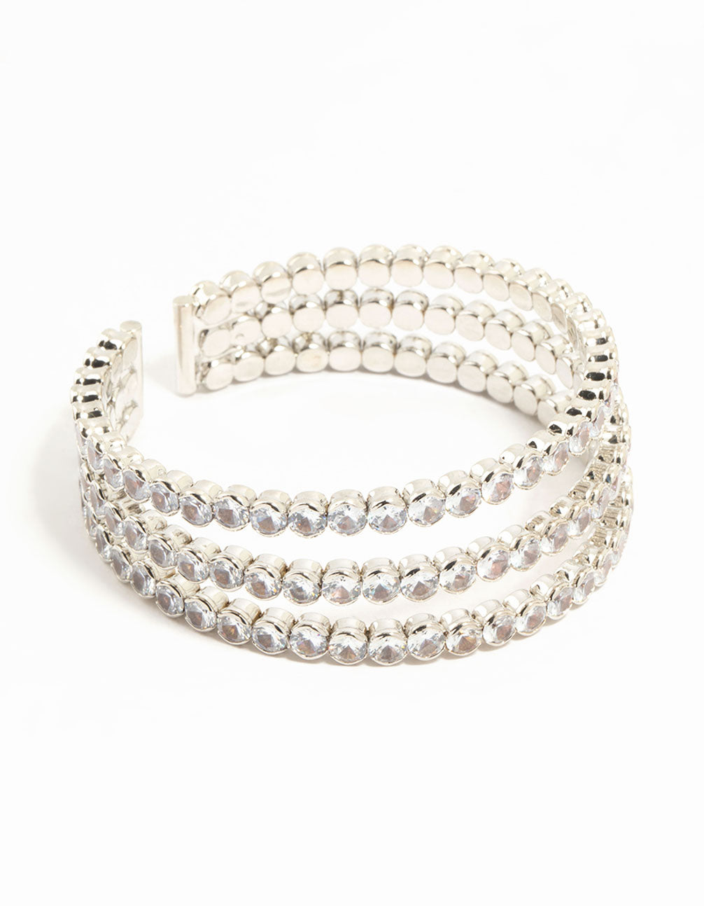 Silver Cubic Zirconia Layered Wrist Cuff