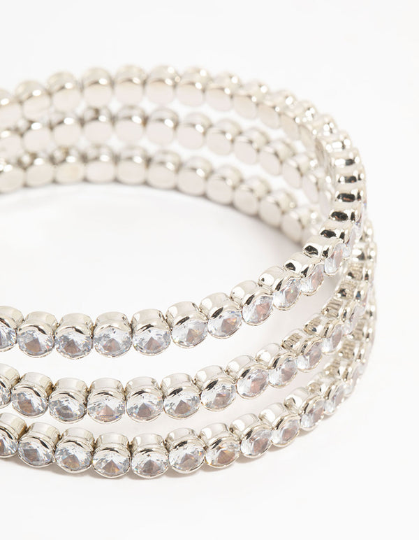 Silver Cubic Zirconia Layered Wrist Cuff