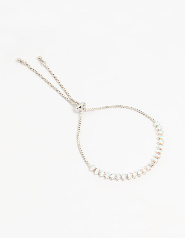 Silver Navette Cubic Zirconia Toggle Bracelet