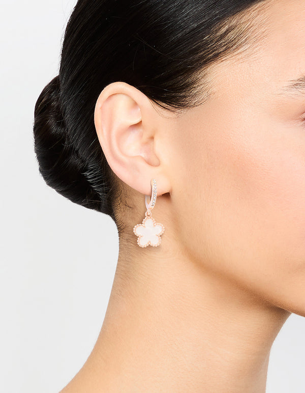 Rose Gold Plated Diamante Flower C Hoop Earrings