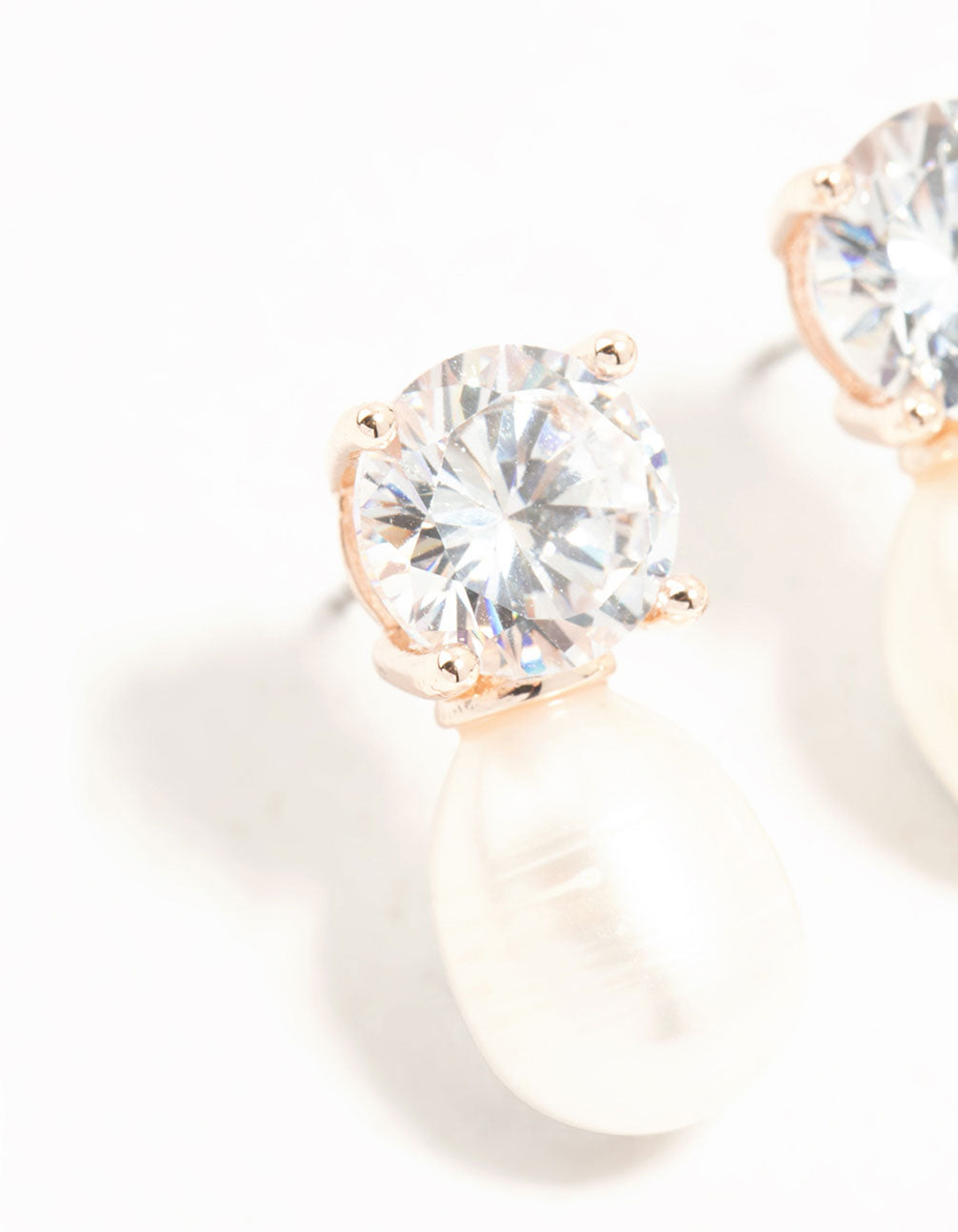 Rose Gold Plated Diamante Freshwater Pearl Drop Earrings
