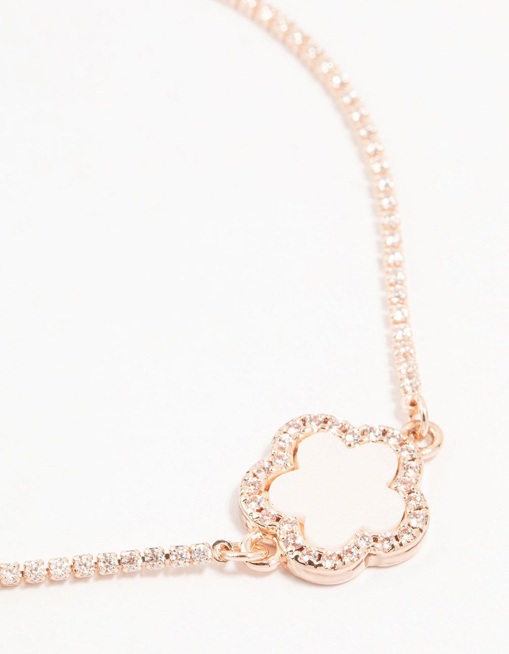 Rose Gold Plated Cubic Zirconia Flower Toggle Bracelet
