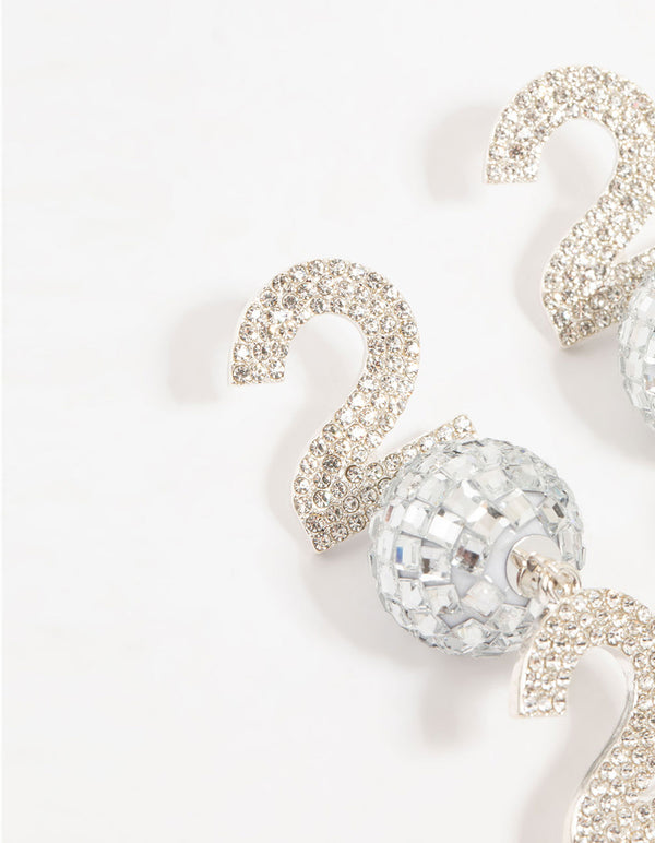 Silver 2025 Disco Ball & Diamante Drop Earrings