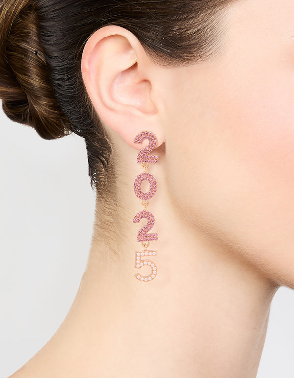 Gold Pink Diamante & Pearl 2025 Drop Earrings