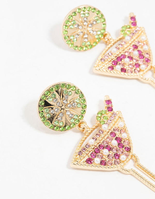 Gold Martini Multi Drop Earrings