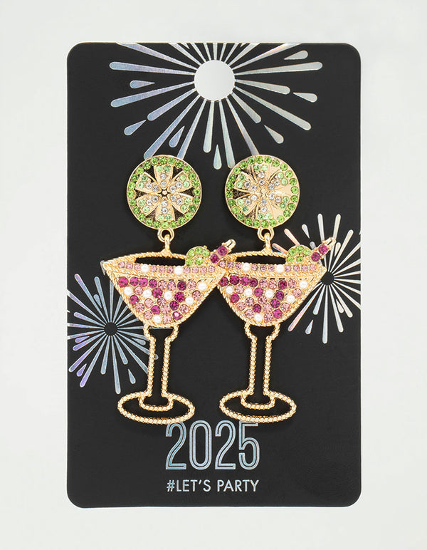 Gold Martini Multi Drop Earrings