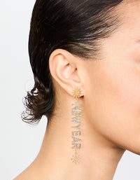 Gold Happy New Year's Eve Diamante Drop Earrings - link has visual effect only