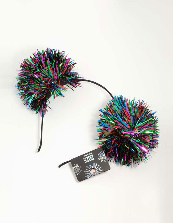 Multicoloured Tinsel Pom Pom Headband