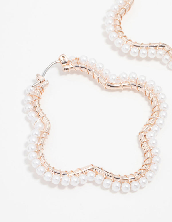 Rose Gold Flower & Pearl Hoop Earrings