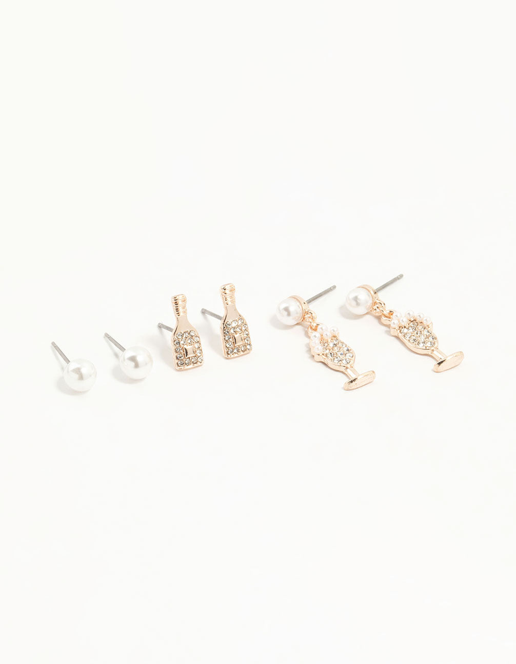 Rose Gold Pearl & Champagne Stud Earrings 3-Pack
