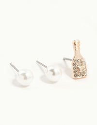 Rose Gold Pearl & Champagne Stud Earrings 3-Pack - link has visual effect only
